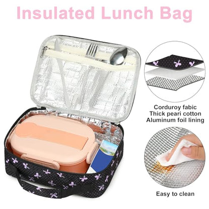 LEDAOU Lunch Box Kids Insulated Lunch Bag Girls Boys Toddler Reusable Lunchbox for School Picnic Hiking (Purple Bow) - color: Purple Bow