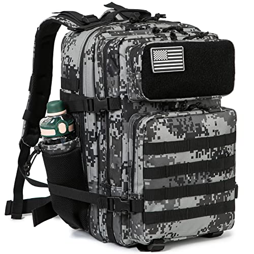 QT&QY 25L/45L Military Tactical Backpack For Men Molle Daypack 3 Day Bug Out Bag Hiking Rucksack With Bottle Holder - color: 45l 1.1 Black Digital Camo