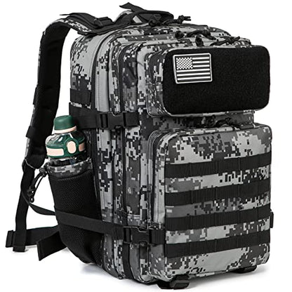 QT&QY 25L/45L Military Tactical Backpack For Men Molle Daypack 3 Day Bug Out Bag Hiking Rucksack With Bottle Holder - color: 45l 1.1 Black Digital Camo