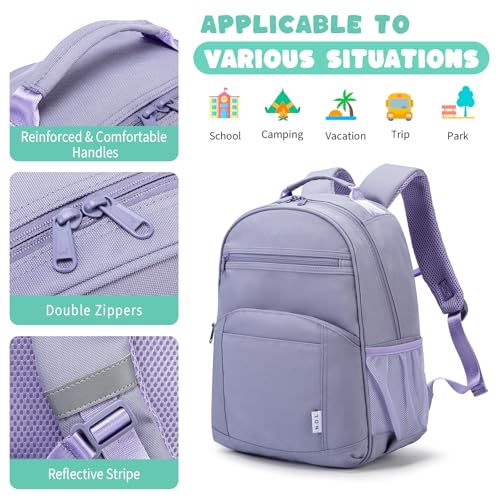 NOL Natural Organic Lifestyle Kids Backpack, School Backpacks for Teens Girls Boys, School Bookbag with Pencil Bag & Reflective Stripe for Elementary School - Light purple - color: Light Purple