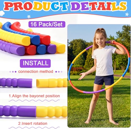 Vinsot Toy Hoop Detachable Plastic Hoops Exercise Equipment Toy Adjustable Rings for Sports Party Game Dance Pet Training - color: Rainbow Bright Mix