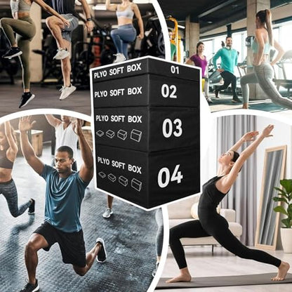 LICOME 4-in-1 Foam Jumping Exercise Box Plyo For Home Gym Non-slip PU Leather Cover For Workouts Training Strength - size: 1