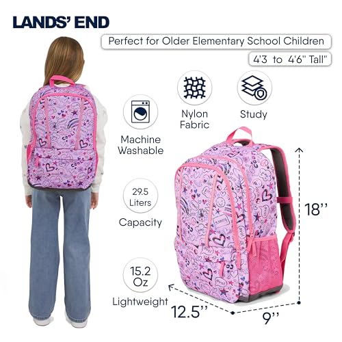 Lands' End Unisex Kids Large ClassMate Lightweight Durable Elementary School Backpack, Fuchsia Pink - color: Fuchsia Pink