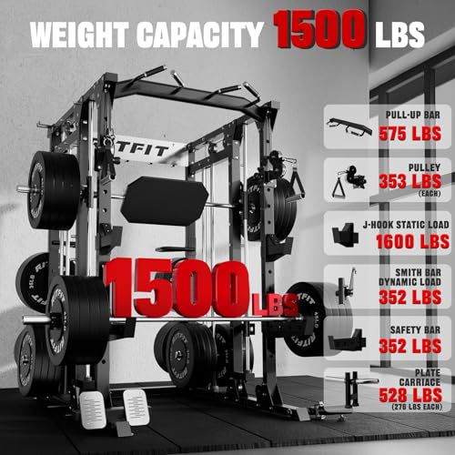 RitFit Buffalo Smith Machine, Power cage with LAT-Pull Down System & Cable Crossover System, All-in-One Squat Rack for Home Gym, Power Rack - color: BLACK, size: Buffalo