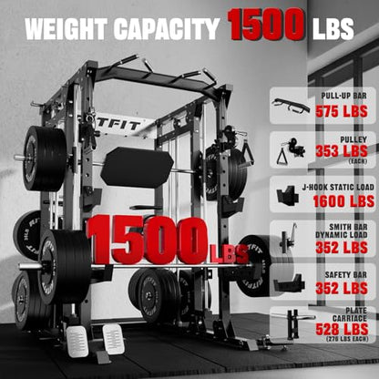 RitFit Buffalo Smith Machine, Power cage with LAT-Pull Down System & Cable Crossover System, All-in-One Squat Rack for Home Gym, Power Rack - color: BLACK, size: Package(With CP260)