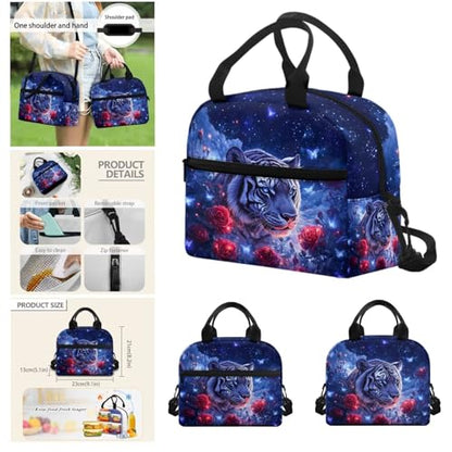 Aesthetic Tiger Backpack for Kids Girls Backpack with Lunch Box Water Bottle Carrier and Zipper Pencil Case 4Pcs Set 17" Bookbag with Large Front Pocket Lightweight Elementary School Bag - color: Aesthetic Tiger-1