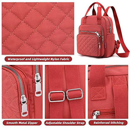 Small Backpack for Women Casual Quilted Square Bag Waterproof Multi Pockets Daypack Lightweight Top Handle Satchel - color: Green
