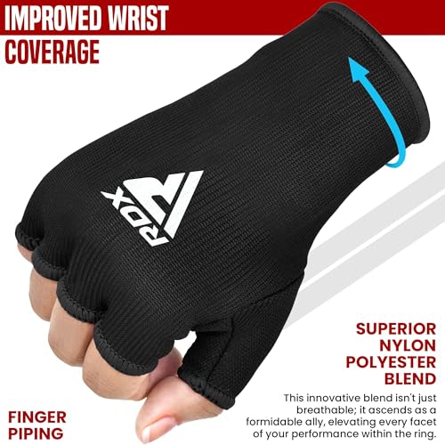RDX Boxing Hand Wraps Inner Gloves Men Women, Half Finger Elasticated Bandages, Under Mitts Fist Protection, Muay Thai, Kickboxing, MMA, Martial Arts Speed Bag Punching Training - color: Black, size: X-Large