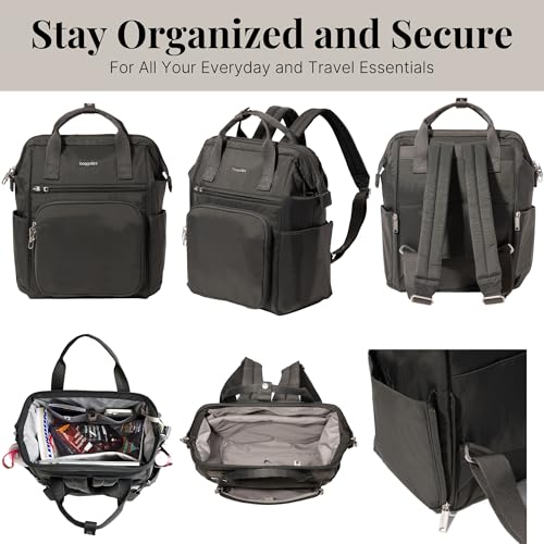 Baggallini Securtex Anti-Theft Windsor Backpack for Travel, Work & College, RFID & Locking Zipper, Up to 16" Laptop - color: Charcoal