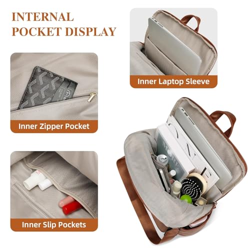 KKXIU Backpack Purse for Women - Multi-pocket Leather backpack for Travel, Work & School with Anti-Theft Lock Pocket, Luggage Strap & Water Bottle Pockets - 13x14x5.2 Inch (B-Brown) - color: B-brown