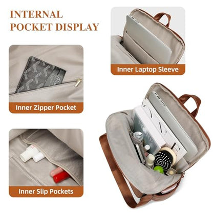 KKXIU Backpack Purse for Women - Multi-pocket Leather backpack for Travel, Work & School with Anti-Theft Lock Pocket, Luggage Strap & Water Bottle Pockets - 13x14x5.2 Inch (B-Brown) - color: B-brown