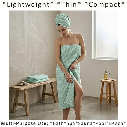 PÜSKÜL Natural 100% Turkish Cotton Waffle Bath Towels Set of 2-Piece | 32x63 inch Extra Large Absorbent Quick-Dry Lightweight Spa Towel | Luxury Sauna Accessories (Ice Green Bath Towels - Pack of 2) - color: Ice Green