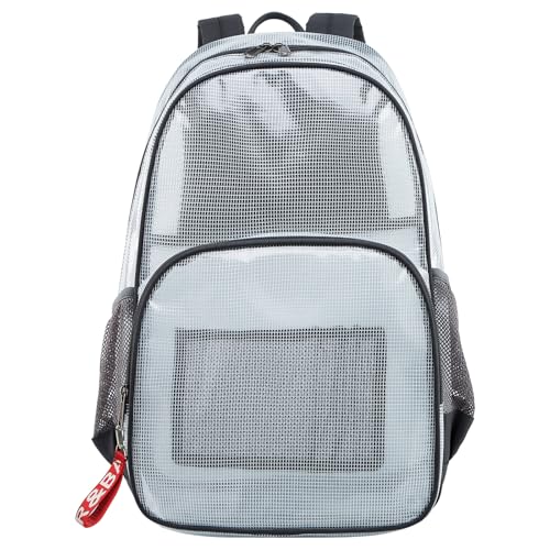 mygreen Basic Clear Backpack, Thick Odor Cold Resistant PVC Transparent Bookbag, 17 Inch Multi-Pocket Clear Bag for School Stadium Concert Work Travel (Gray, Large) - color: Gray