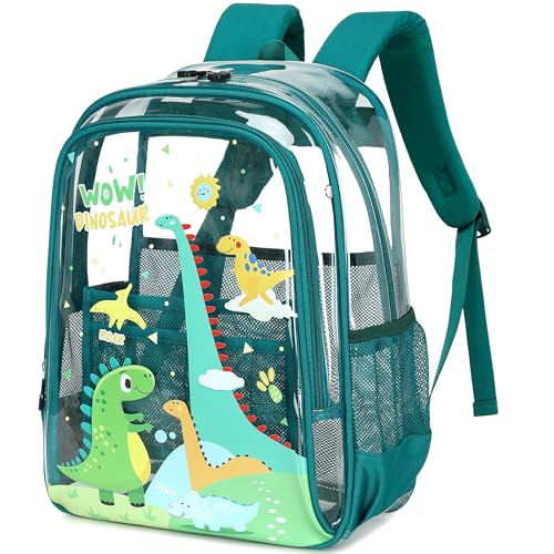 AO ALI VICTORY Clear Backpack for School,PVC Transparent Kids Bookbag for Girls Boys Cute Toddler Back Pack Kindergarten Elementary Schoolbag Stadium Approved See Through Backpacks,Green Dinosaur - color: Green Dinosaur