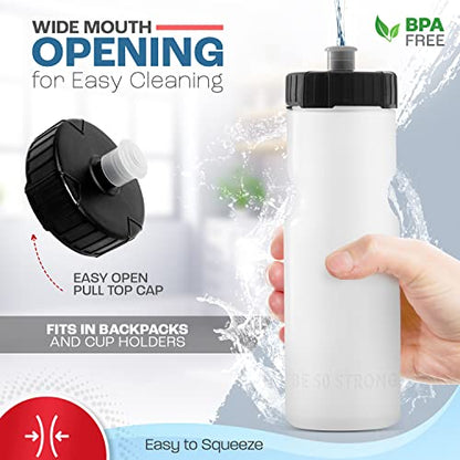 Bike Water Bottle Holder & Bottle Combo – 2-Pack 22 oz Sports Squeeze Bottles with Pull Top Cap & Easy-Install Bike Cage – Made in USA – 50 Strong Brand - color: Clear Bottle + Cage