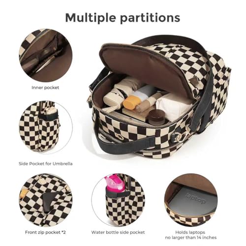 Checkered Backpack Purse Women Plaid Vegan Leather Fashion Travel Bag Large Designer Shoulder Handbag Commuter Brown (Plaid Black) - color: Plaid Black