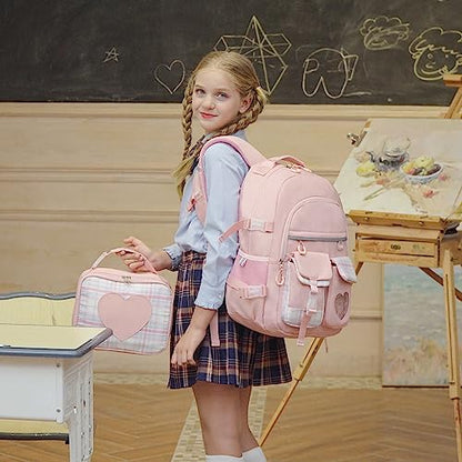ACESAK Backpack for Girls - Bookbag Backpacks Schoolbag for Girls Kids Teen Women Casual Travel Daypacks - School Bag Elementary Middle School College Cute Backpack with Lunch Box (Pink) - color: Pink