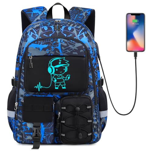 School Backpack for Boys - Gamer Boys Backpacks for Kids Teens Elementary Middle High School,18″ Large Capacity Students Bookbag with Usb Charging Port - color: People-only