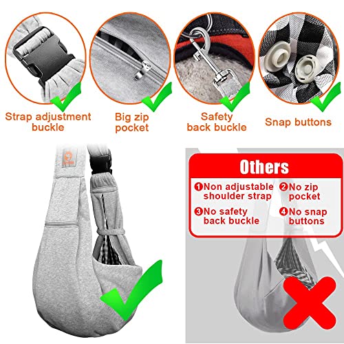 Tomkas Small Dog Sling Carrier - Cat Sling Carrier - Zipper Pocket & Adjustable Strap - for 3-10 lbs Pets(Gray) Puppy - color: Gray
