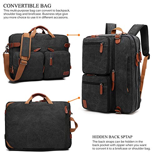 CoolBELL Convertible Backpack Messenger Shoulder bag Laptop Case Handbag Business Briefcase Multi-functional Travel Rucksack Fits 17.3 Inch Laptop For Men/Women (Canvas Black) - color: Canvas Black, size: 17.3 Inches