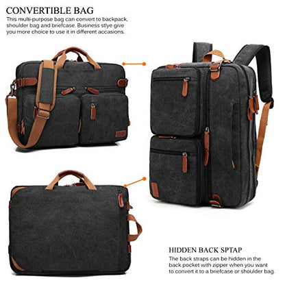 CoolBELL Convertible Backpack Messenger Shoulder bag Laptop Case Handbag Business Briefcase Multi-functional Travel Rucksack Fits 17.3 Inch Laptop For Men/Women (Canvas Black) - color: Canvas Black, size: 17.3 Inches
