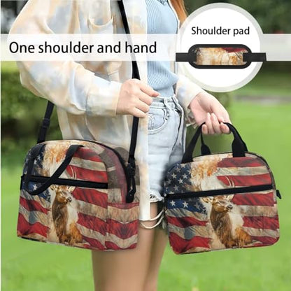 3 in 1 School Backpack, 3PCS American Flag Elk Kids Bookbag Set Large Capacity 17 Inch Student Backpack with Lunch Box and Pencil Case - color: American Flag Elk