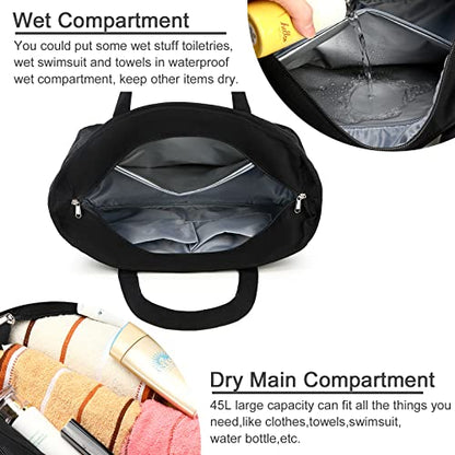LEDAOU Beach Bag Waterproof Sandproof Women Beach Tote Pool Bag with Zipper for Swim Gym Grocery Travel with Wet Pocket | Sandproof - color: Black