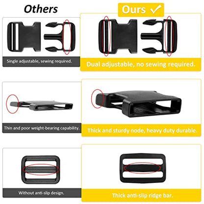 6 Pcs Quick Side Release Buckle, 12 Pcs Tri-Glide Slide、 6 Pcs Metal D-Rings,Dual Adjustable, No Sewing Required Suitable for 1 inch Wide Nylon Webbing (1 inch Buckle Combo Set) - color: 1" 6 Pcs Buckle Set