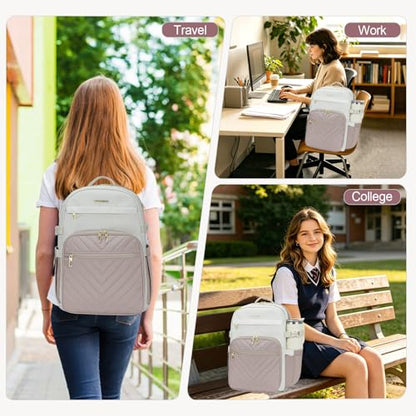 VANKEAN Laptop Backpack for Women (BEIGE-DUSTY PINK, 15.6 Inch) - color: Beige-dusty Pink, size: 15.6 Inch