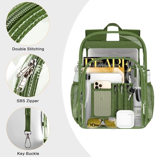 PAMANO Clear Backpack, Heavy Duty Transparent Reinforced Bottom See Through for College, Travel Work Security - color: Green