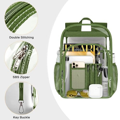 PAMANO Clear Backpack, Heavy Duty Transparent Reinforced Bottom See Through for College, Travel Work Security - color: Green