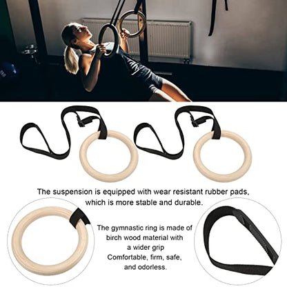 Wooden Gymnastic Rings with Adjustable Buckle Straps, Pull Up Exercise Rings for Home Gym, 330lbs Capacity Full Body Workout Training Equipment for Beginners to Advanced
