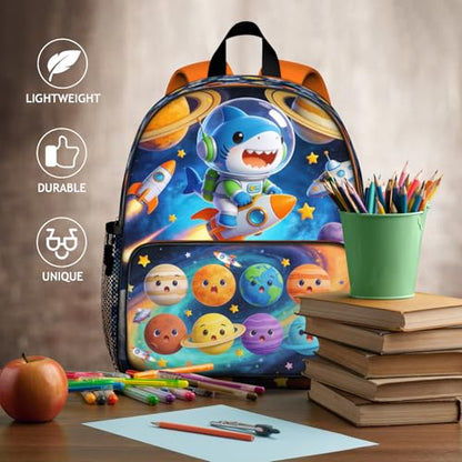 Toddler Backpack for Boys 4-6 – Shark & Astronaut Kids Backpack, Cool Preschool Kindergarten Daycare Bag with Padded Ergonomic Straps & Chest Buckle, Small Backpack for Kids Travel - color: Cute Shark Astronaut