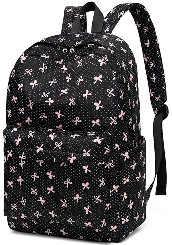 LEDAOU School Laptop Backpack for Teen Girls Lightweight 15.6 inch Bookbag for College Middle High School Women Casual Travel Daypack - color: Black