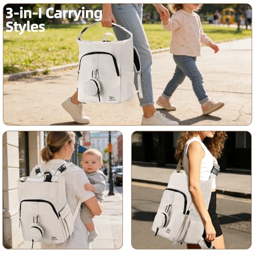 Diaper Bag Backpack with Changing Pad, Wet Dry Bag, Pacifier Case and Stroller Straps, Soft Cotton Lining, Baby Travel Bag for Moms and Dads（Beige） - color: Beige