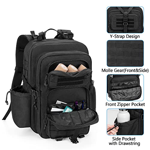 Damero Medical Tactical Backpack, Medical Supplies Bag First Aid Rucksack with Top Y-Strap for Hiking, Trekking Hunting Camping, Black (Bag Only)