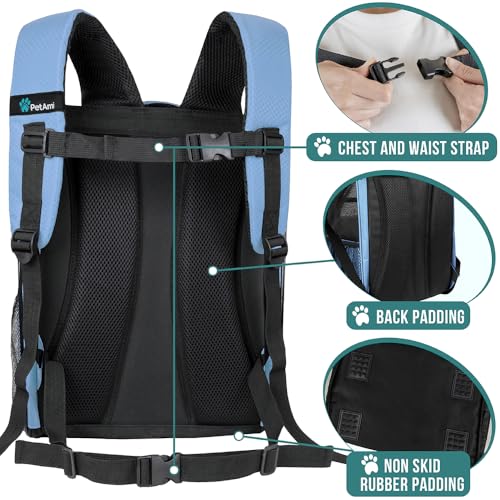 PetAmi Dog Backpack Carrier for Small Medium Dogs Large Cats up to 18 lbs, 2 Side Entry, Structured No-Collapse Frame, Airline Approved Ventilated Pet Backpack for Hiking Camping Travel, Light Blue - color: Light Blue