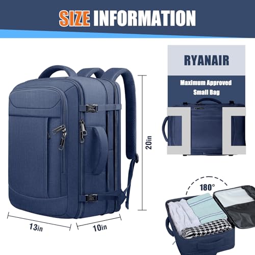 Expandable Carry On Backpack 45L, Large Travel Weekender Bag with Waterproof Wet Pocket, Anti-Theft TSA 18 Inch Laptop Rucksack for Men Women Flight Approved Business, Blue - color: Blue, size: XX-Large