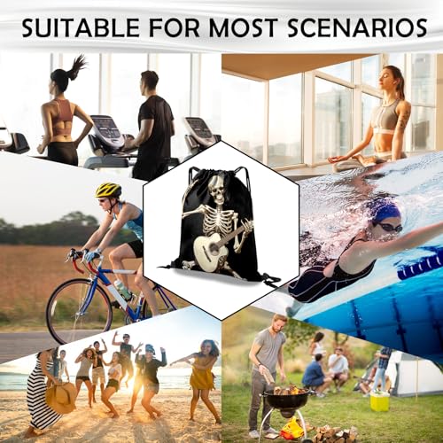 Drawstring Backpack Draw String Bag Waterproof for Sports Gym Beach Travel Cute Aesthetic Sackpack Men Women (13"×17")-Skull Skeleton - color: S-8-skull Skeleton