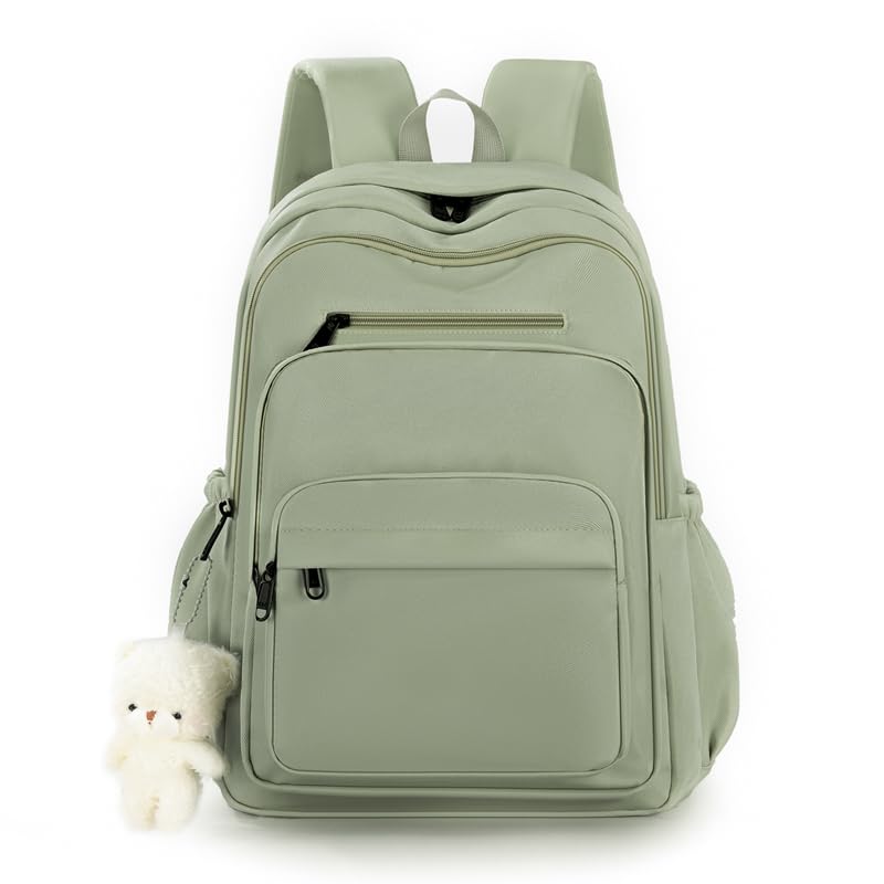 JARKJARD Cute School Backpack for Kids Teen Girls Aesthetic Lightweight Large Capacity Bookbag College Students School Bag Casual Travel Solid Color Daypack（Green） - color: Green