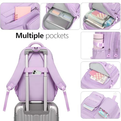 Cute Backpack for Teen Girls Boys, Aesthetic Travel Bookbag for High Middle School College Student (Purple) - color: Purple