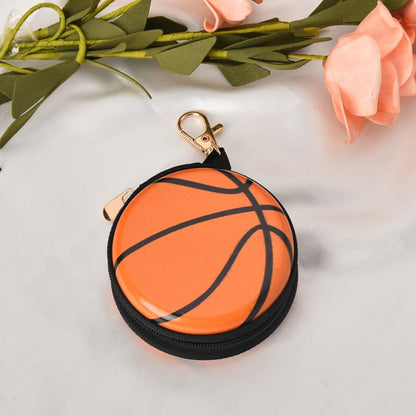 YALLNASL Soccer Basketball Volleyball Baseball Storage Bag Wallet Organizer Coin Pouch Keychain Case for Earplugs Earbuds Earphone - color: Basektball Keychain