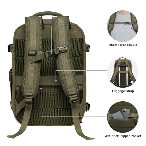 KAUKKO Canvas Travel Rucksack, Large Capacity Carry On Bag with Shoe Pouch and 15.6 inch Laptop Compartment, Flight Approved Outdoor 40L Luggage Weekender Bag, 12-ARMYGREEN - color: 12-armygreen