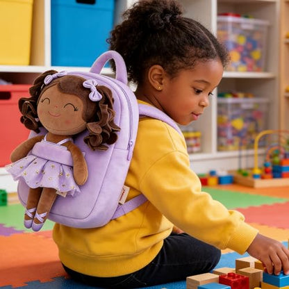Gloveleya Toddler Backpack Baby Ballerina Girl Gifts Plush Curly Hair Ballet Backpack - Black Purple 9 inches - color: A02 Black Purple Backpack, size: 9 inches
