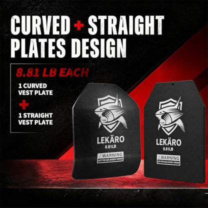 Weighted Vest Plates Set, Curved Front and Flat Back Weight Plates, 9.8 x 11 Inch, Ergonomic for Men and Women, Rust Resistant, CrossFit, Murph, Rucking, Strength Training - color: 8.81LB