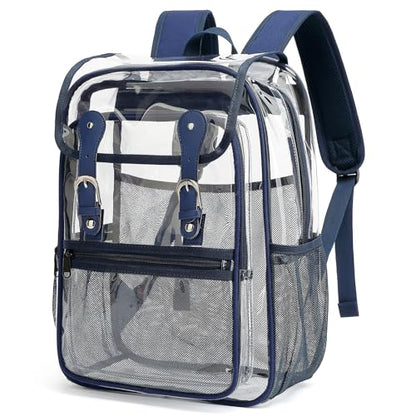 Heavy Duty Clear Backpack Stadium Approved Transparent Backpacks for School College Festival Work Travel (Navy Blue) - color: Navy Blue
