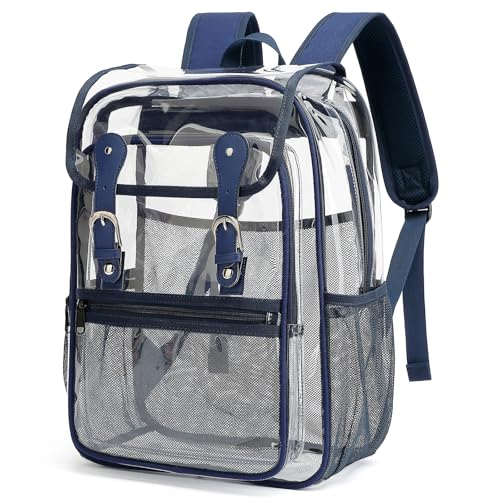 Heavy Duty Clear Backpack Stadium Approved Transparent Backpacks for School College Festival Work Travel (Navy Blue) - color: Navy Blue