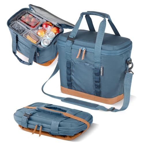 CleverMade Pacifica Collapsible Cooler Bag – Medium Portable Cooler Bag for Travel, Foldable Insulated Cooler for Beach, Picnic & Road Trips, Holds Up to 30 Cans, Leakproof Soft Carry Cooler - Ocean - color: Ocean Cognac, size: Medium
