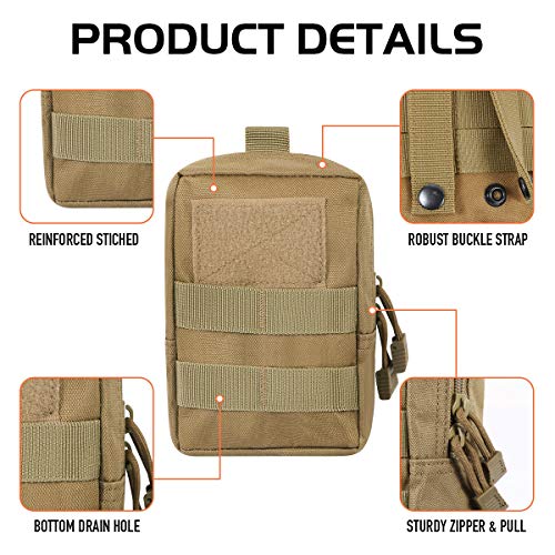 3 Pack Molle Pouch Combo Water Bottle Pouch Holder Tactical Molle Pouches Compact Utility Waist Bag Pack - color: Combo A:Khaki