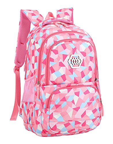 Bansusu Geometric Print Kids Backpack for Girls Boys School Bag Bookbags - color: Pink-a, size: Large-A